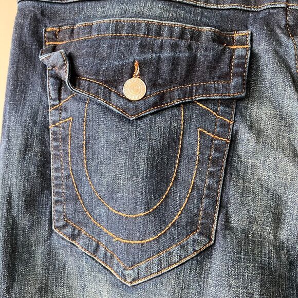 True Religion Ricky Jeans Mens 40 Blue Relaxed Straight Denim Distressed Casual - Picture 9 of 16